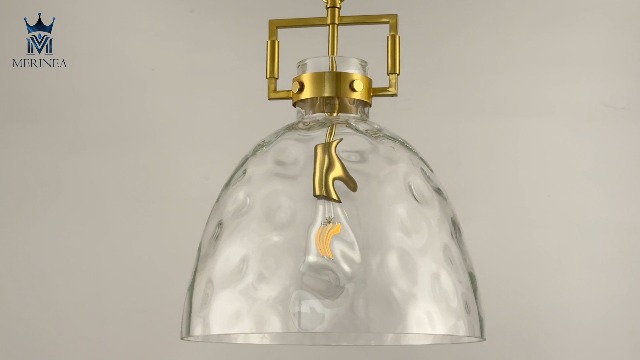 Image of 13.8 inch Gold Glass Pendant Light, Clear Glass, E26 Hanging Light | 13.8 inch gold clear glass pendant light with adjustable chain, E26 socket for kitchen islands and dining rooms