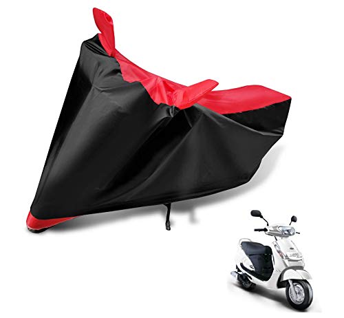 Image of Auto Hub Scooty Cover Compatible with Mahindra Duro 125 with Mirror Pocket, Dustproof, Heat Resistant, Triple Stitched, Duro 125 Scooty Cover- Black, Red
