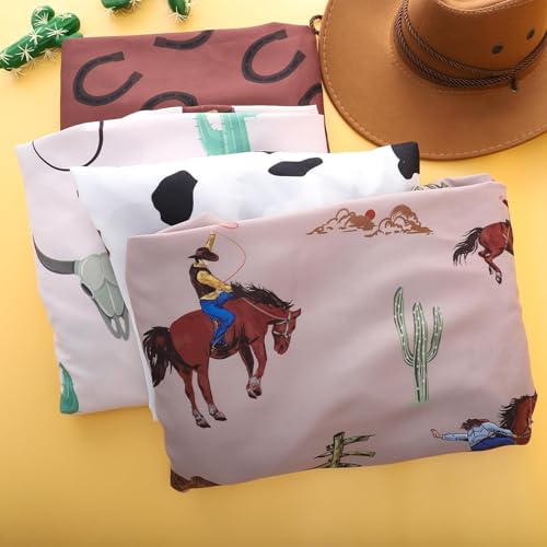 Image of 4 Pack Western Cowboy Crib Sheets Set - Fits Standard 52 inchx28 inchx8 inch Crib & Toddler Mattress, Soft Breathable Polyester Baby Nursery Bedding, Cowboy Cow Print Fitted Sheets for Boys