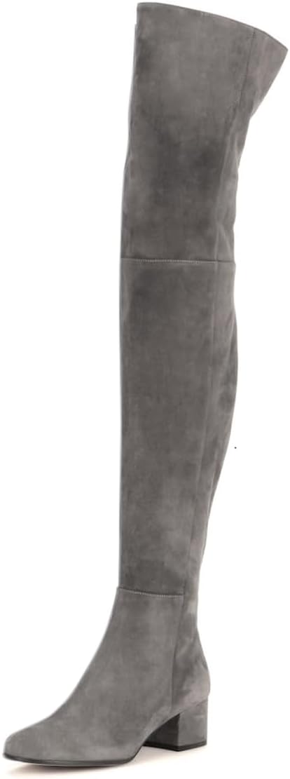 FOWT Women Fashion Round Toe Block Low Heel Thigh High Boots Side Zipper Ladies Elegant Winter Long Boots Size 4-16 US