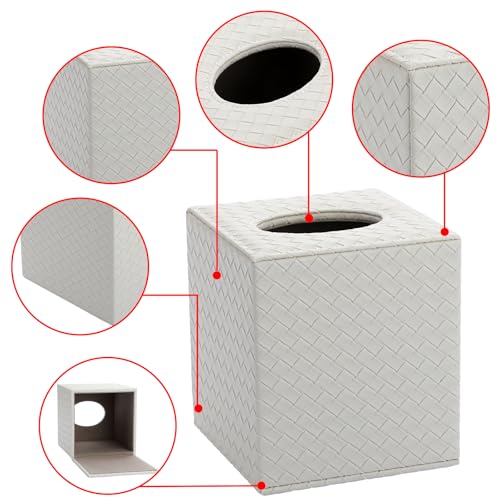 Sumnacon Tissue Box Cover Square Tissue Box Stylish PU Woven Lozenge Pattern Tissue Box Holder with Magnetic Bottom,Cube Leather Tissue Cover for Living Room Bathroom Table Desk Home Office Car,White by Sumnacon - Image 4