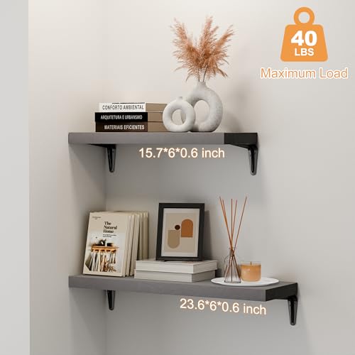 Image of SKYSEN Floating Shelves for Wall Set of 6, 15.7in Wood Wall Shelf for Decor, Bathroom, Bedroom, Storage, Book,Kitchen, Living Room - Grey(fs-40-g)