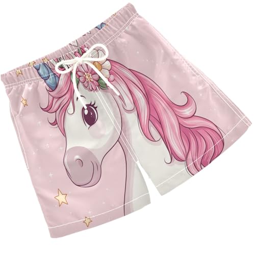 Pigsaly Boys Swim Trunks Star Unicorn Pastel Pink Boys Board Shorts Swimsuit Swimwear Summer Bathing Suit 4T