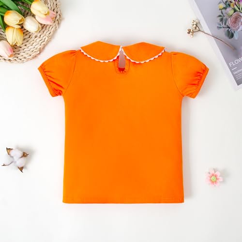 Image of 12M-14Y Toddler Baby Girls Peter Pan Collar Blouse Kids Girl Solid Color Puff Sleeve T-Shirts Casual Tee Tops