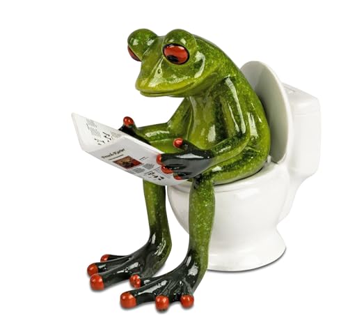 formano Frosch auf Toilette mit Zeitung Figur 11cm handbemalt lustige Kunststein Deko – witzige Geschenkidee und originelle Indoor-Dekoration für Bad, Regal, Büro