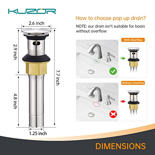 Kuzor 2 Pcs Bathroom Sink Drain Assembly Pop Up Drain With Overflow Stainless Steel Brushed Nickel For Vessel Vanity With Detachable Built-In Anti-Clogging Strainer #TOP3
