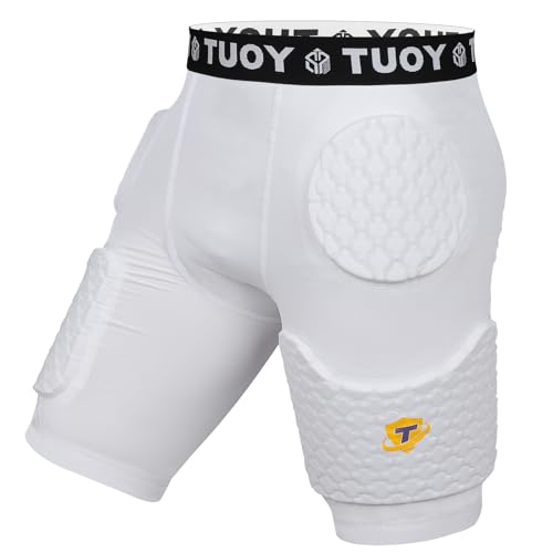 Dialudon Football Girdle Padded Compression Shorts with 5-Pads Hip Protector Youth Adult Protective for Baseball Football Baseketball White Size M