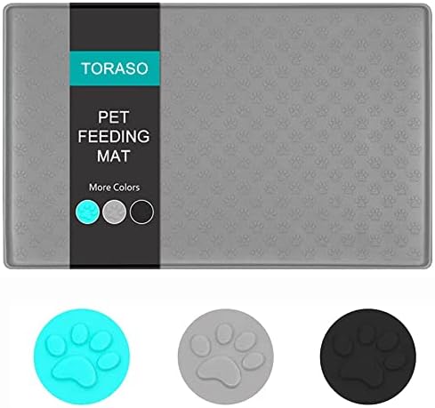 TORASO (81cm×61cm) Silicone Waterproof Pet Feeding Mats, Food Mats, Pet Placemat for Dog and Cat, Mat for Prevent Food and Water Overflow, Non Slip, Washable, Easy Clean (Gray,UL,1pc).CA