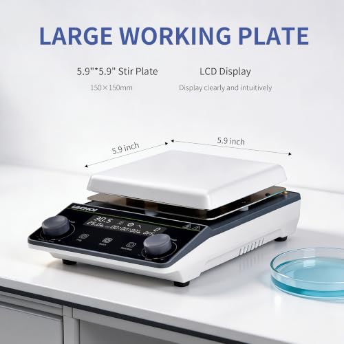 Image of Digital Magnetic Stirrer Hot Plate Stirrer 5L 300℃ 5.9IN Stir Plate | LCD|1600RPM|Stir Bar|Support Stand|Temp Probe Sensor|Lab Hot Plate with Magnetic Stirrer Magnetic Stir Plate Labs Home Univ.