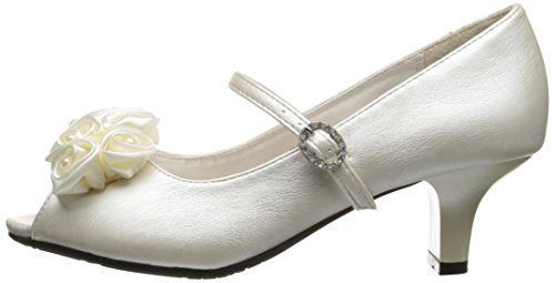 Swea Pea & Lilli Girl's Peep Toe Dress Shoe with Satin Flowers Ivory 4