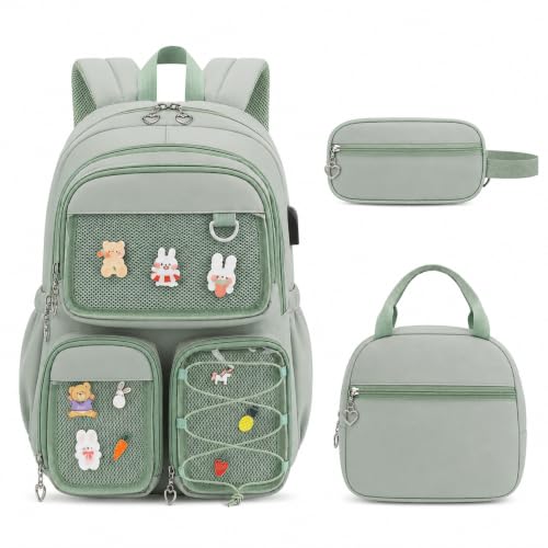 ACESAK 3PCS Girls Backpack Set - Kawaii Ita Backpack Pins with Lunch Bag