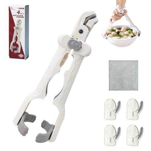 Multi-Function Anti-Scald Bowl Clip,Non-Slip Heat Resistant Silicone Bowl Gripper, Multi-purpose Anti-Scald Bowl Holder Clip, Hot Plates Gripper Lifters Tongs(White)