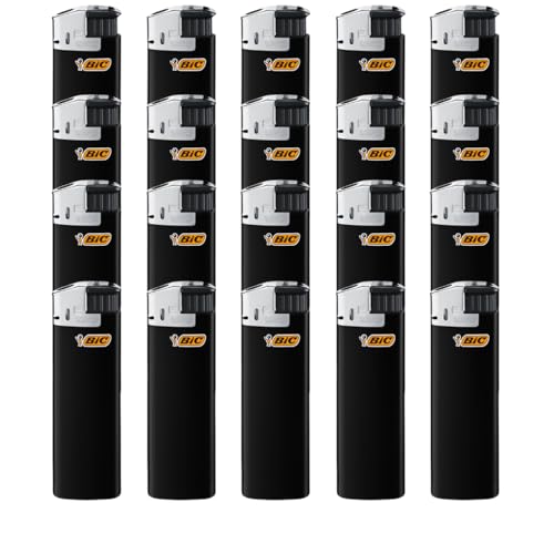 Bic J38 - Mecheros electrónicos (20 unidades), color negro y plateado