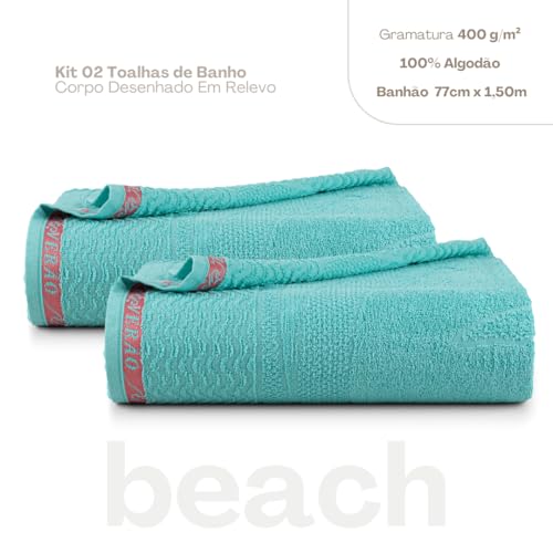 Jogo de Toalhas de Praia Piscina Banho Beach Banhão 2 Peças 100% Algodão e Gramatura 400g/m² (150 x