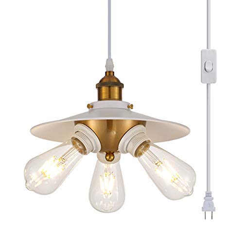 YLONG-ZS White Hanging Lamps Swag Lights Plug in Pendant Light 16.4 FT Cord Hanging Pendant Light On/Off Switch for Living Room, Dining Room, Entryway