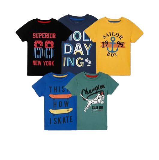 Image of Boys Printed Cotton Half Sleeve Regular Fit Casual t-Shirts Set Combo (Pack of 5)