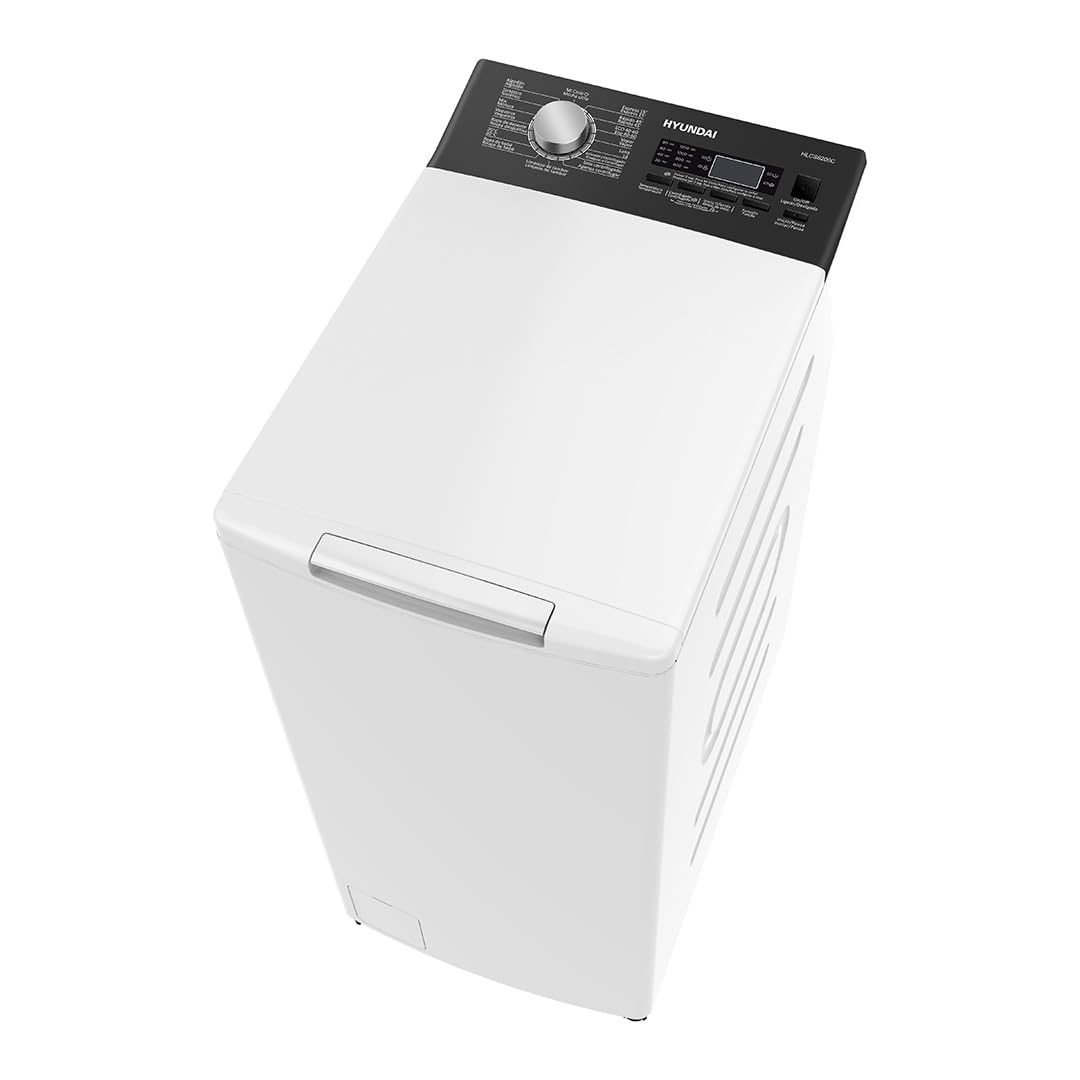 Hyundai Lavadora 6 Kg Carga Superior Blanco HLCS6200C. 2100W, 1200rpm, 16 Programas, Función Stop&Go, Clase de Eficiencia Energética C