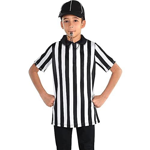Thapower Children Referee Shirt Costume Kids Youth Black and White Stripe Boy Girls Toddler Ref Jersey Zipper Collar