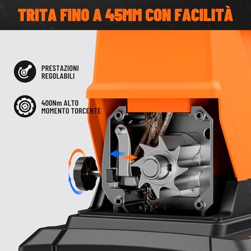 Dovaman GT10 Trituratore Rami, Motore Brushless Da 2800W, 400Nm Di Coppia, 88Db, Biotrituratore Elettrico Con Rullo A 8 Denti, Distanza Regolabile, Tritura Fino A 45 Mm, Protezione Da Sovraccarico - 3