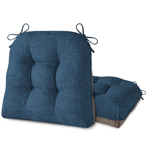 Image of AddGrace Chair Cushions for Dining Chairs Set of 2 Kitchen Seat Cushions with Ties and Non Slip Backing Tufted Indoor Seat Pad for Kitchen Dining Room 18 inch x 17 inch x 3 inch Navy
