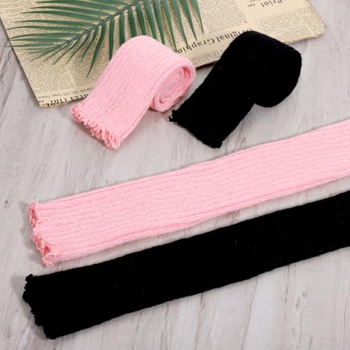 Ezymivs 2Pairs Leg Warmers for Women Girls Ribbed Knit, Fashion Knits Warm Leg Warmers, Knit Long Legs Warmer, 80s Party Dance Sports Socks for Skating Daily Wear - Thumbnail 4