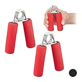 Relaxdays Fortalecedor de Mano, Pack de 2, Ejercitador de Dedos, Hand Grip, Gomaespuma y Hierro, 12 x 9,5 x 3 cm, Rojo, Adultos Unisex, 12 x 9.5 x 3 cm