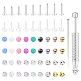CASSIECA 18G Piercing Labret Levre Acier Chirurgical Femme Homme Hypoallergénique Transparent Acrylique Empilable Kit Piercing Oreille Helix Tragus Conch Cartilage Labret Bijoux Cadeau Femme