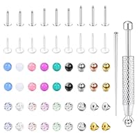 CASSIECA 16G Labret Piercing Hypoallergen Tragus Helix Nasen Piercing Ohr Silber Chirurgenstahl & Acryl Lippen Piercings Stecker 6/8/10MM Ersatzkugel Schraubkugel Piercings Kugel Aufdreher Set