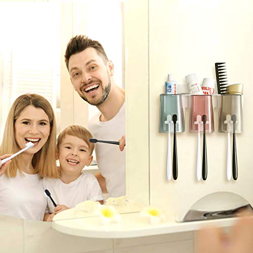 Toothbrush Holder Wall Mounted, Goowin Eco-Friendly Toothbrush Holders, Large Capacity Toothbrush Holder For Bathroom Space Saving, Toothbrush Holder For Family Or Dormitory With 3 Cups #TOP1