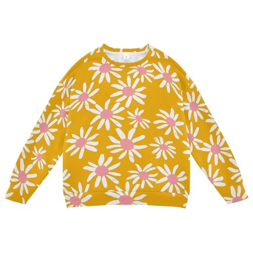 JUNZAN Cartoon White Daisy Yellow Little Girls Hoodie Sweatshirt Long Sleeve Hoodie for Boys Sports 4T
