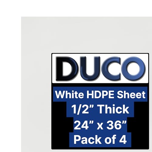 Duco HDPE Sheet 1/2 Inch Thick 24" x 36" (4 Pack) - White HDPE Plastic Protector, USA-Made Plastic Sheet for Knives, Signs, Crafts, Shelf Board, and Dishwasher Friendly