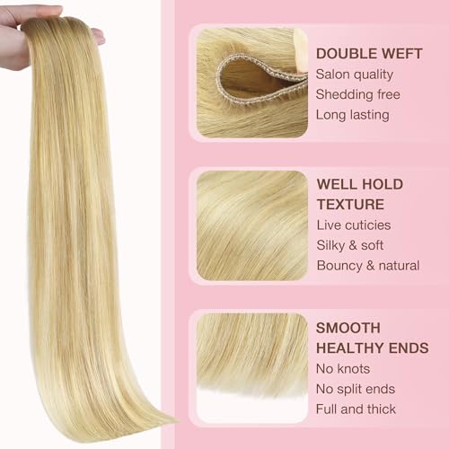 Image of GOO GOO Sew in Hair Extensions Real Human Hair, Weft Hair Extensions Human Hair, 18A /60 Blonde Balayage 22inch 110g, Weft Bundles Straight Silky Remy Hair