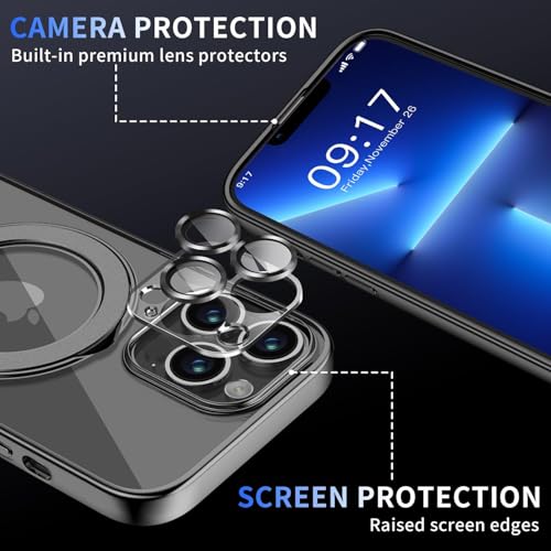 Image of Magnetic for iPhone 13 Pro Case with Invisible Stand[Compatible with MagSafe][Full Camera Lens Protector][Military Drop Protection] Shockproof Not Yellowing Clear Slim Soft for Women Men