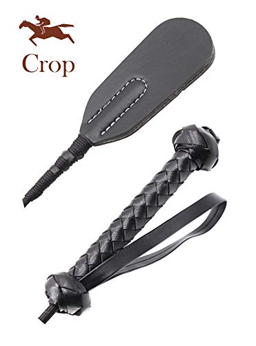 Ridin Leather Crop 18" Faux Leather Whip 33" Equestrian Set - Leather Horse Riding Set - Horse Training Whip Play #TOP5