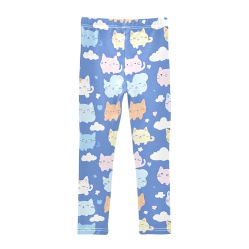 KLL Cats with Cute Clouds Pattern with Blue Sky Toddler Baby Girl Athletic Leggings Comfortable Full Length Lounge Pants2