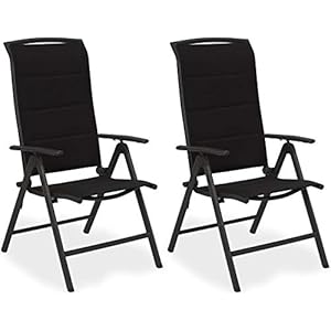 BRUBAKER Set van 2 Tuinstoelen Milano – Hoge Rugleuning Opvouwbaar – 8-voudig verstelbare Rugleuning – Vouwstoel Aluminium – Weerbestendig – Antraciet