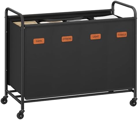 SONGMICS Cesto de Ropa con Ruedas, Cesta de Ropa 4 Compartimentos...