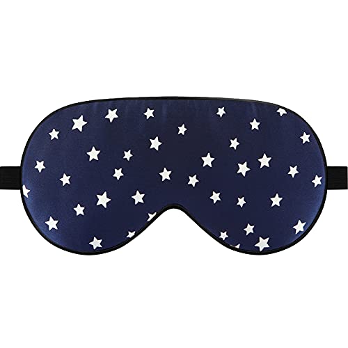 Lonfrote Stars Natural Silk Sleep Mask, Smooth Blindfold with Carry Pouch for Travel, Relax, Shift Workers, Super Soft Fabric (Blue)