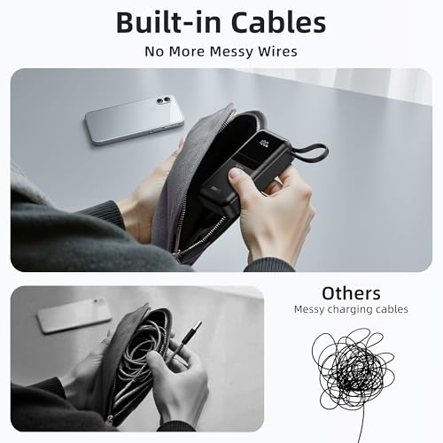 Image of PD 30W Fast Charging Portable iPhone Charger 10 000mAh Mini Size Power Bank with Built in USB C & Lightning Cable, LED Display, Travel Battery Pack for iPhone 16 /15 /14 /13 Series Samsung etc
