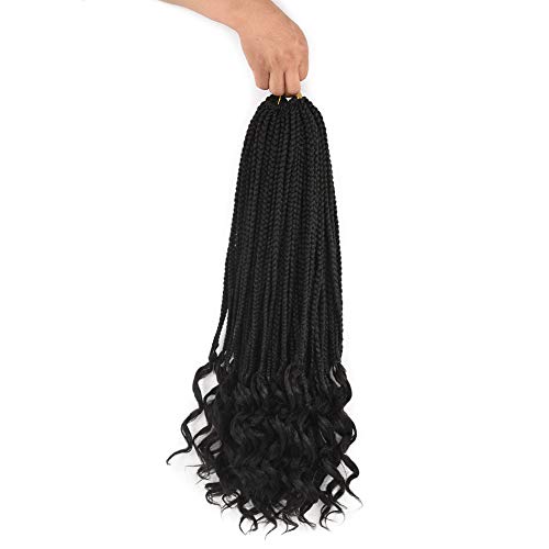 Refined Hair 6Packs 24Inch 3S Wavy Box Braids Crochet Braid Hair Extensions 22roots Ombre Kanekalon Synthetic Goddess Box Braids With Wavy Free End Crochet Braids (24inch, 1B)