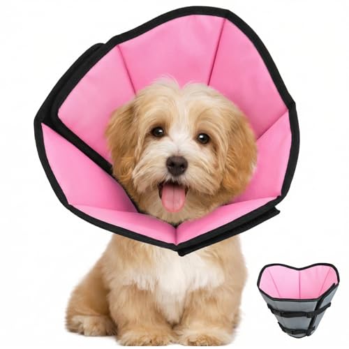Image of Soft Dog Cone Collar After Surgery: Long Alternative Comfortable Comfy Fabric Recovery Shame Elizabethan Stop Licking Small Medium Large Dogs (Pink, S)