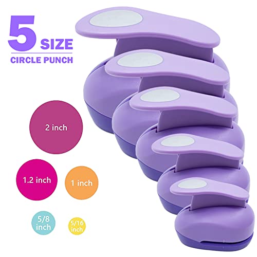 Circle Punch Paper Hole Puncher Set - Purple 5Pcs Round Paper Punches, Handmade Scrapbook Puncher For Paper Craft, Hole Punches For Cardstock,Gift Wrapping,Greeting Cards (2In/1.5In/1In/0.6In/0.3In) #TOP1