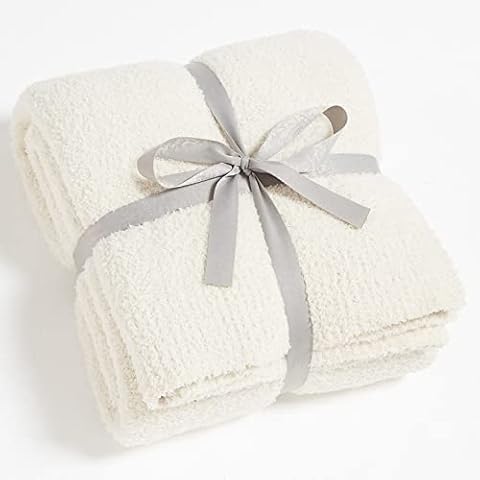 CYMULA Knit Throw Blanket for Couch Cream White - Super Soft Lightweight Plush Fuzzy Fluffy Cozy Blankets and Throws for Sofa Bed, 50 x 60 inches Cover