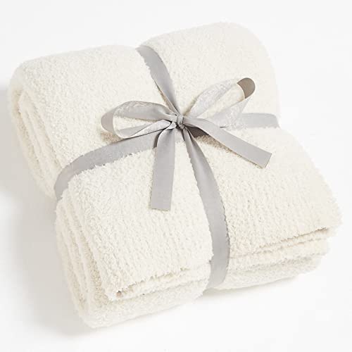 CYMULA Super Soft Knit Throw Blanket Twin Size Cream White-Lightweight