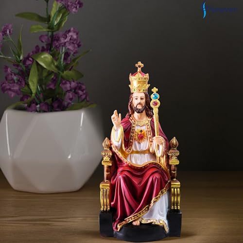 Image of Poly Marble Christ The King Statues Jesus Christian Gifts Home Decor God Idol Showpiece for Table Wall Figurine House Warming Wedding Anniversary, Multicolour, 14 X 15 X 31 CM