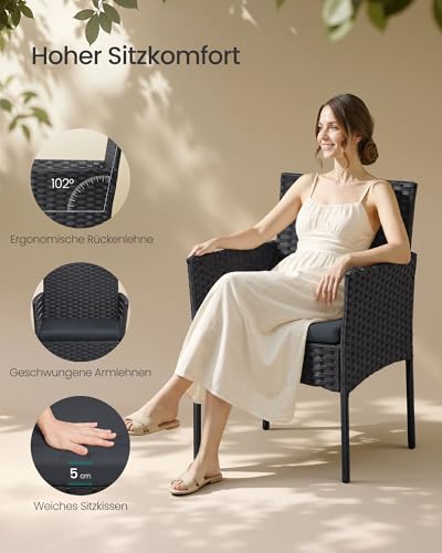 SONGMICS Balkonmöbel, Gartenmöbel-Set, Tisch und 2 Stühle, PE-Polyrattan – Ansicht 3