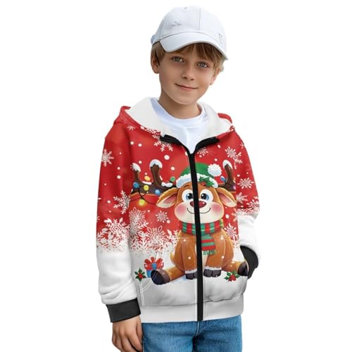 Kids Christmas Sweatshirts Fashion Fleece Zip Up Hoodie Size 7-12