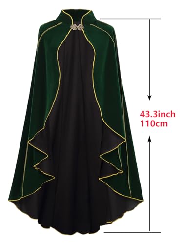 GRAJTCIN Women's Medieval Cloak Renaissance Velvet Gold Trim Cape Witch Vampires Halloween Costume for Adult (43.3", Red) - Thumbnail 6
