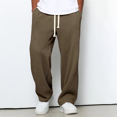 Waffle Pants for Men Textured Knit Drawstring Casual Trousers Oversized Loose Lightweight Comfort Jogger Sweatpants3