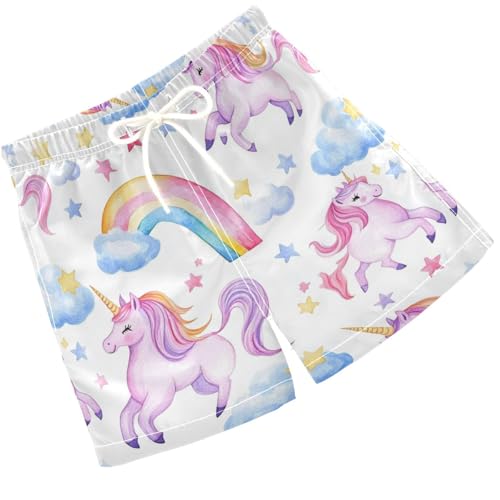 Pigsaly Boys Swim Trunks Watercolor Unicorns Rainbow Boys Board Shorts Swimsuit Swimwear Summer Bathing Suit 3T